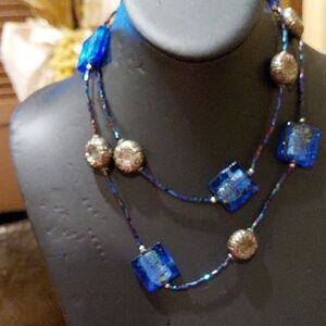 Blue and Silver Beaded Necklace